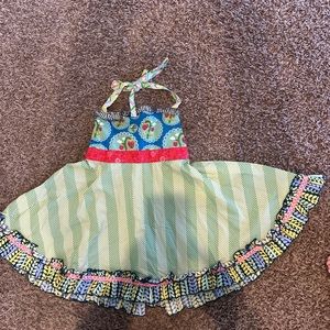 Matilda Jane Ellie Limeade Colorful Halter Dress with Ruffle Hem